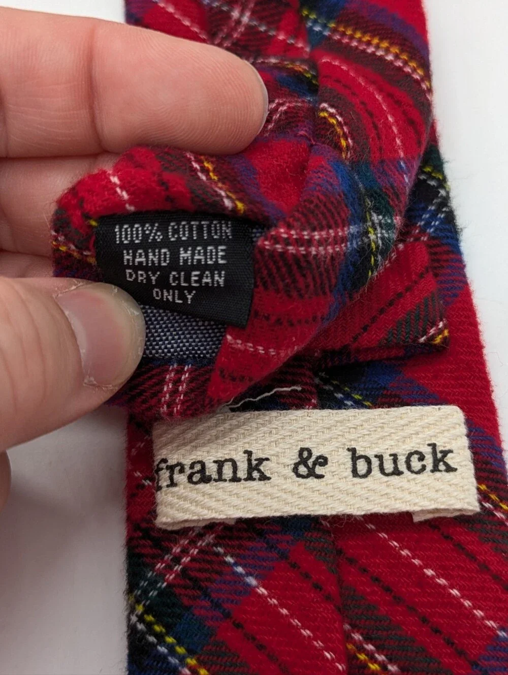 Frank & Buck Red Blue Plaid Cotton Skinny Tie Men's Neck Tie